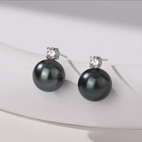 Tahitian Pearl Sasha Zirconia Earrings in Sterling Silver
